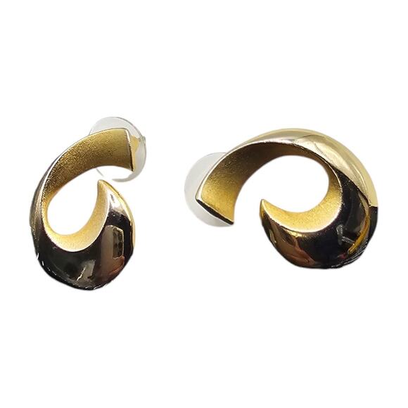 Pierced Earrings Abstract Retro Studs Gold Tone Vintage Mod Statement Jewelry - Picture 6 of 6